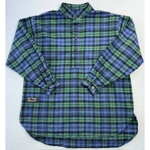 The Vermont Flannel Co. Mens Plaid Pullover Henley Shirt MED Blue Green‎ Tartan